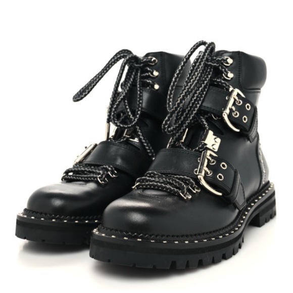 Jimmy Choo Shoes - Jimmy Choo Calfskin Breeze Biker Combat Boots Sz 37.5 Black Moto Buckle Studded